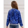 thumbnail image 5 of Rswnyirn Kids Girls Sequin Bomber Jacket Sparkle Long Sleeve Zipper Party Jacket Outwear Coat Royal Blue 8, 5 of 8