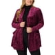 thumbnail image 1 of Cárdigans de terciopelo de talla grande GRACE & GRANDEUR para mujeres, cárdigan de frente abierto con bolsillos 1X vino, 1 of 1
