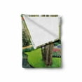 thumbnail image 2 of Spring Soft Flannel Fleece Blanket, Flower Garden in Recreation Park with Fresh Grass Field and Pond Nature Scene, Cozy Plush for Indoor and Outdoor Use, 50" x 60", Green and Brown, by Ambesonne, 2 of 6