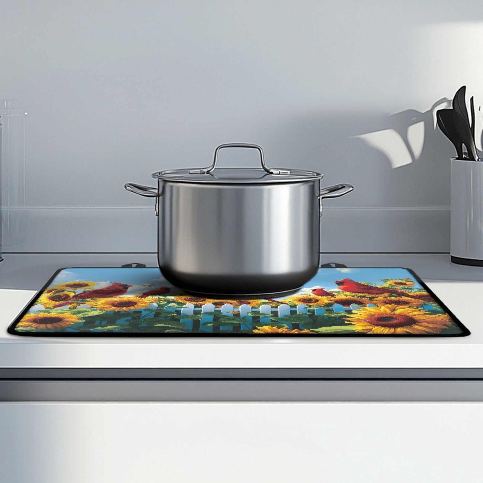 SEANATIVE Stove Top Cover for Glass Stove Cooktop Oven Mat Electric Stove Cover Countertop Surface Protection Multipurpose Electric Stove Mat, Sunflower North American Cardinal Bird Butterfly
