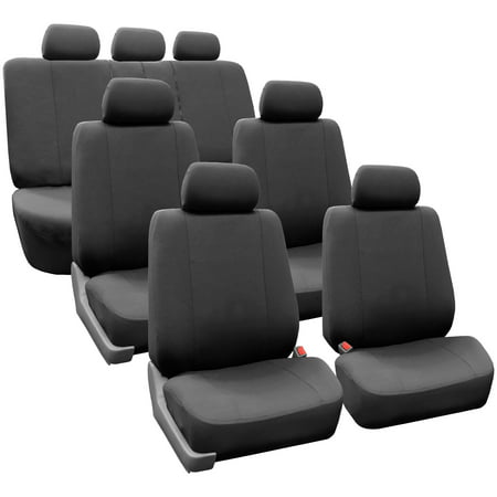 FH Group 3 Row Supreme Cloth Bucket Seat Covers, 7 Headrests Full Set for SUV Van,