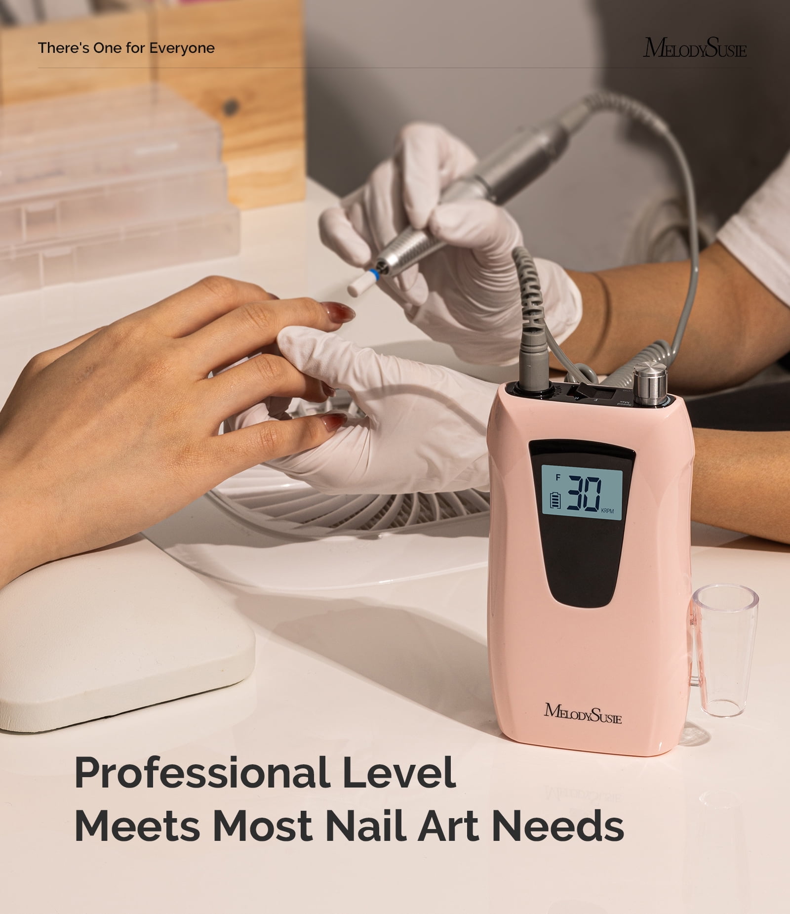 MelodySusie Entry-Level Clip-On Cordless Nail Drill,SC320D 30000RPM Nail E-File with LCD Display for Manicure Shaping & Gel Removal,Pink