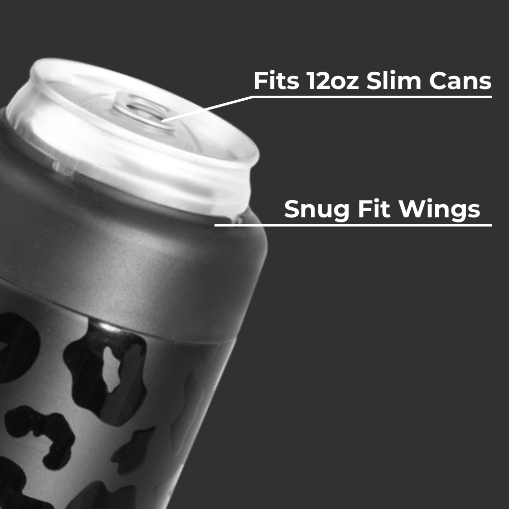 HydroJug Can Cooler - Slim 2-in-1 Insulated Can Cooler Cup 12oz - Stainless Steel, Non-Slip Rubber Base, Screw-Top Lid - Black Leopard
