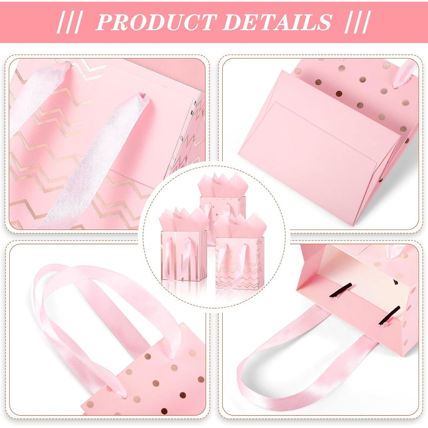 12 Pack Metallic Gift Bags with Tissue Paper for Birthday Wedding Party Wrapping