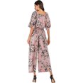 thumbnail image 5 of Pantalones de pierna ancha de cintura alta de manga corta con volantes florales de verano para mujer, mono holgado informal rosa FloralX de talla grande, 5 of 5