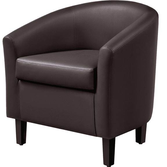 Renwick Faux Leather Barrel Accent Chair for Livingroom, Espresso