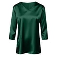 thumbnail image 4 of WULMLEO Women's Satin V-Neck 3/4 Sleeve Blouse Silky Casual Tops for Summer Night Out Dark Green 2XL, 4 of 6