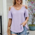 thumbnail image 6 of ORT Womens Summer Tops Crew Neck Shirts Trendy Vacation Outfits Casual Cap Sleeve Tops with Curved Hem(Purple,M), 6 of 7