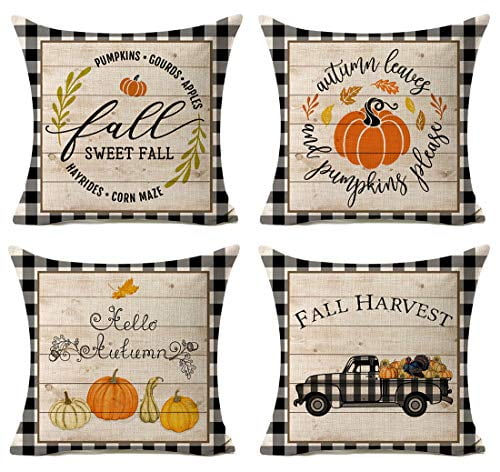 All Smiles Autumn Decoration Pillow Covers Fall Decorations Maple Leaves Outdoor Famhouse Cushion Cases 16x16 Set of 4 for Home Porch Couch Sofa Patio Bench