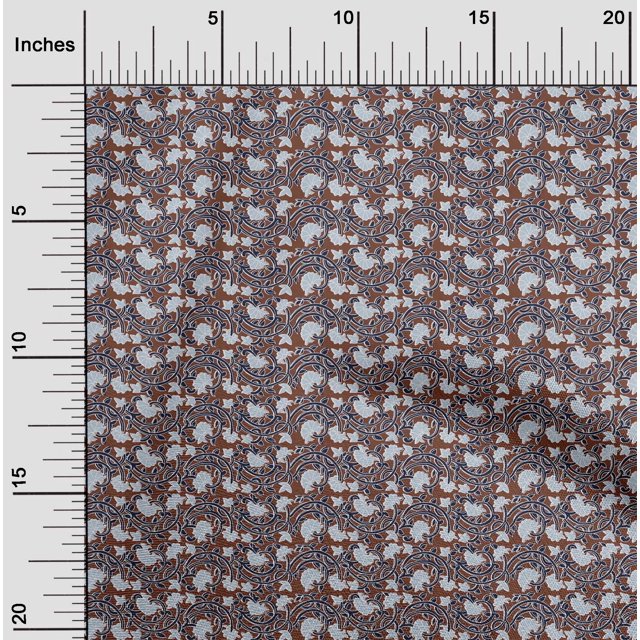 oneOone Polyester Lycra Fabric Leaves & Floral Block Printed Fabric 1 Yard 56 Inch Wide