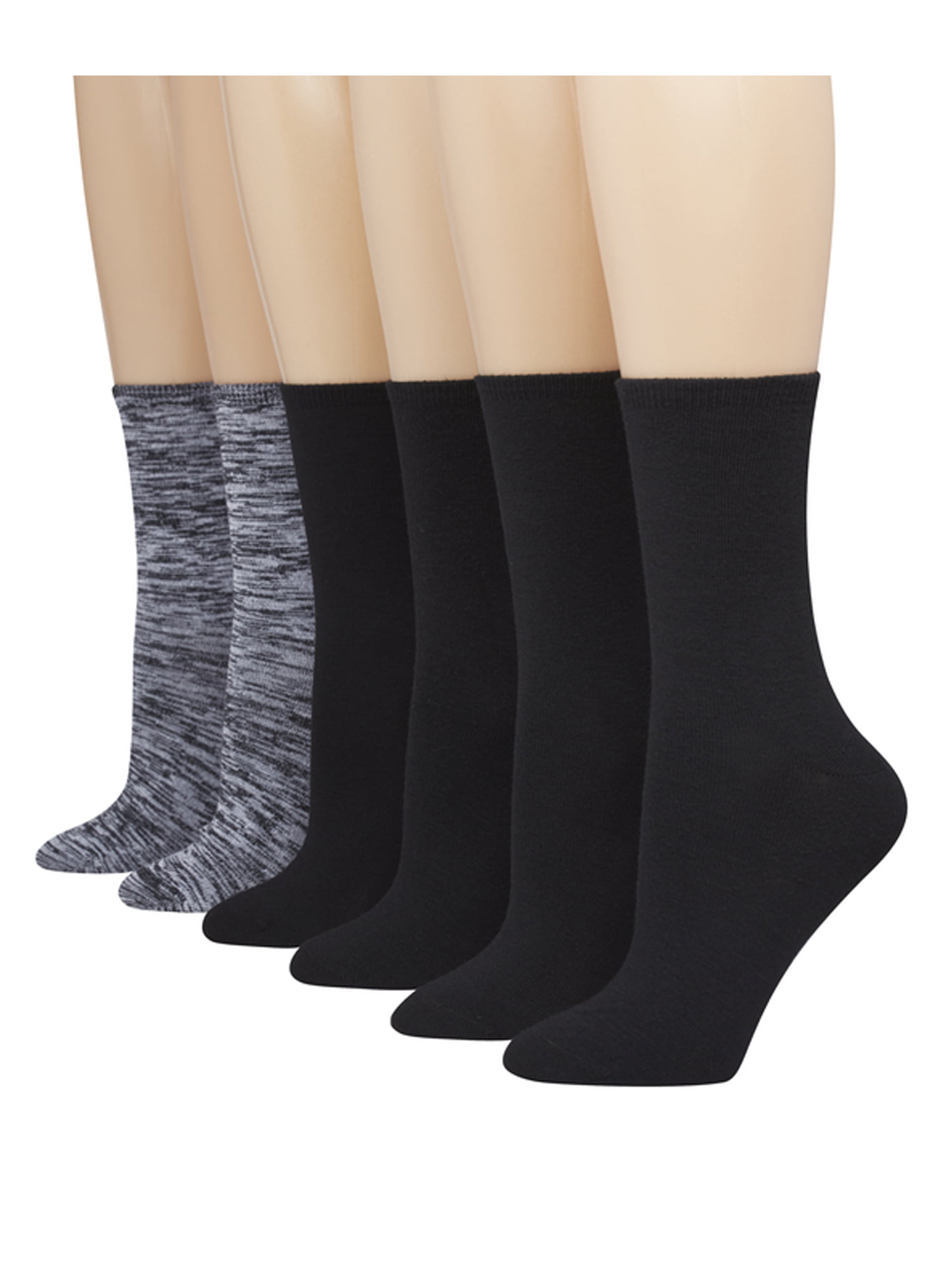 Womens Black Thin Cotton Socks High Ankle 6 Pack