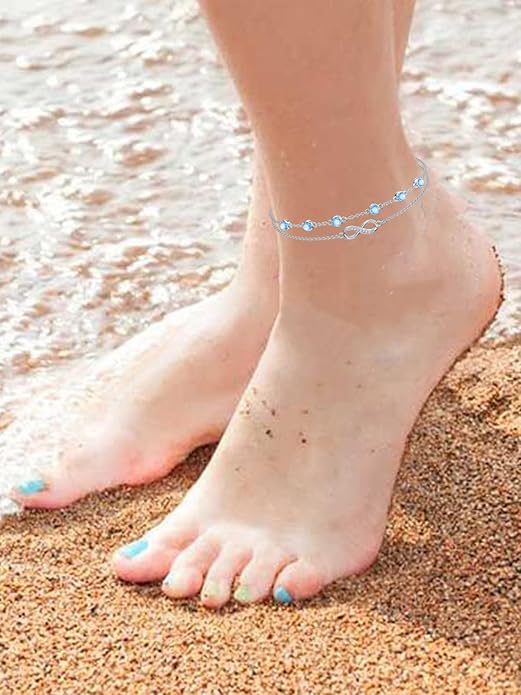 CACA LADY Women's 925 Sterling Silver Adjustable Anklet Endless Love Symbol Anklet Adjustable Plus Size Large Valentine's Day Mother's Day Gift for Her