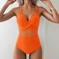 thumbnail image 5 of Bathing Suit for Women Mesh Insert V Nack Open Back Ring Detail One Piece Swimsuit Beach Vacation Swimwear (XL, Orange), 5 of 5
