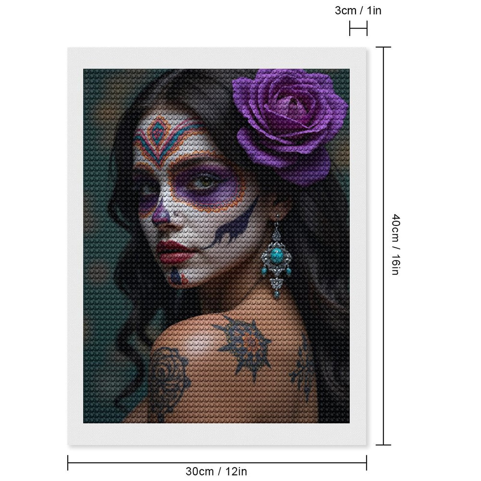 Diamond Art Kits for Adults, Face Paint Purple Rose Tattoos 5D Diamond Painting Kits for Adults Beginners, DIY Full Drill Diamond Painting, Gem Art and Crafts 12x16