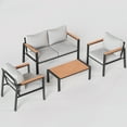 thumbnail image 5 of ECOPATIO 4 Pieces Metal Patio Furniture Set, Modern Outdoor Patio Furniture with Wood Armrest and Thickened Cushions Comfy Patio Sofa for Balcony, Deck and Poolside(Light Grey), 5 of 6