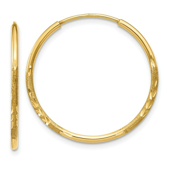 Real 14kt Yellow Gold 1.25mm Diamond-cut Endless Hoop Earring; for Adults and Teens; for Women and Men