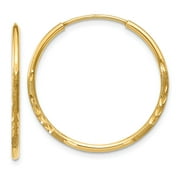Real 14kt Yellow Gold 1.25mm Diamond-cut Endless Hoop Earring; for Adults and Teens; for Women and Men