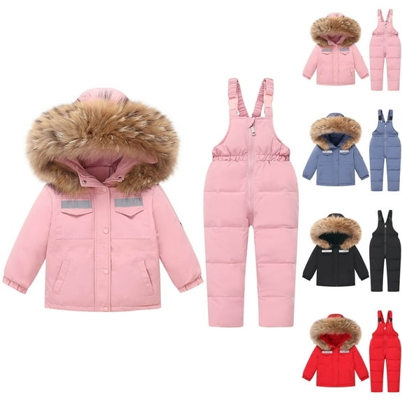 Boys And Girls Winter One Piece Snowsuit Fashion Outdoor Children's Hooded Thick Warm Printed Ski Suit Set