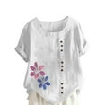 thumbnail image 2 of T Shirts for Women Clearance $5 Plus Size, Xunlbb Women Casual And Linen Round-Neck Top Printed Short Sleeve Button T-shirt Blouse ,T-shirt Tunic Tops White, 2 of 4
