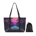 thumbnail image 7 of FORMRS Canvas Laptop Tote Bag for Women with 15.6" Computer Compartments Shoulder Handbag, Night Neon Road, 7 of 7