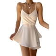 thumbnail image 1 of xiaxaixu Femmes Robe Cami Couleur Unie V-Cou Mini A-Ligne Robe à Volants pour la Fête, Plage, 1 of 6
