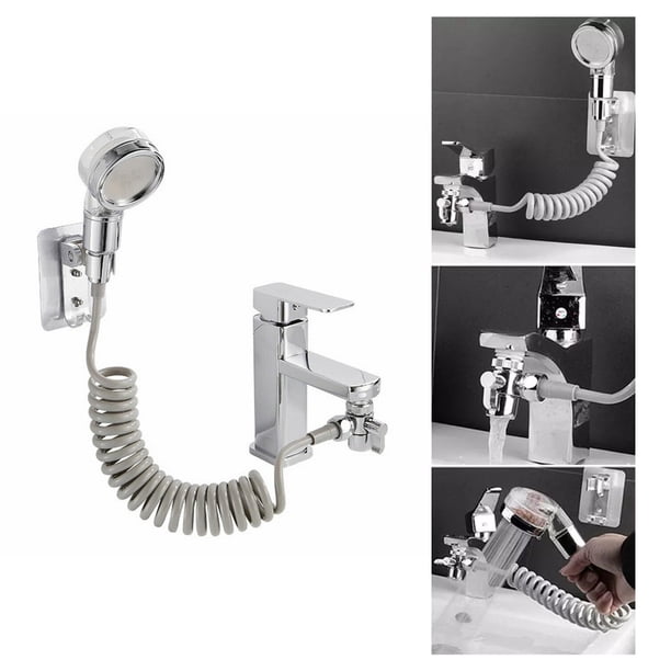 Juego de ducha de mano para lavabo, extensión de grifo para lavado de cabello, manguera retráctil, soporte para rociador, desviador de grifo económico con adaptador para baño, lavadero y cocina.