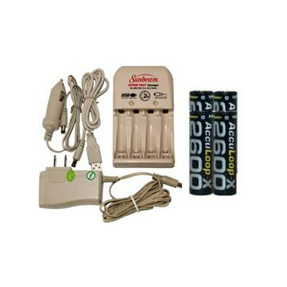Sunbeam AA / AAA Battery Charger + 4 AA AccuPower AccuLoop-X NiMH Batteries (2600 mAh)