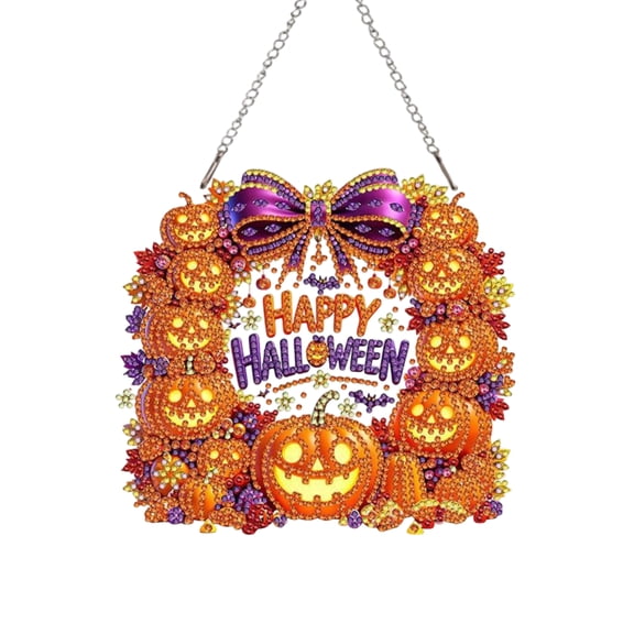 Halloween Pearl Diamond Art Kit Pumpkin Ornament, 2D Acrylic Hanging Decor DIY Craft for Party and Home Decoration