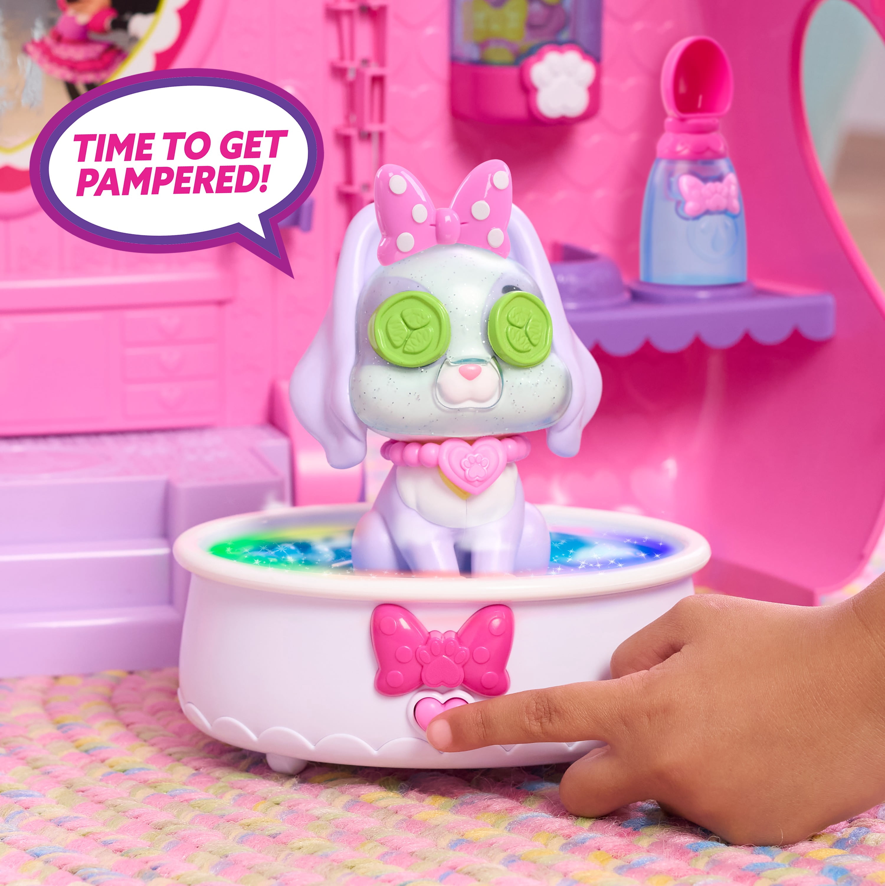 Disney Jr. Minnie Mouse Groom & Go Pet Salon Playset with Lights, Sounds, Role-Play Toy with 16 Accessories, and Cream Puff Figure, Ages 3 and up
