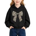 thumbnail image 3 of Girls' Leopard Bow Graphic Pullover Hooded Sweatshirt, Long Sleeve Relaxed‑Fit Kids Hoodie, Casual Printed Tops for Daily Play and Cool‑Weather Outdoor Activities Black 7-8T, 3 of 7