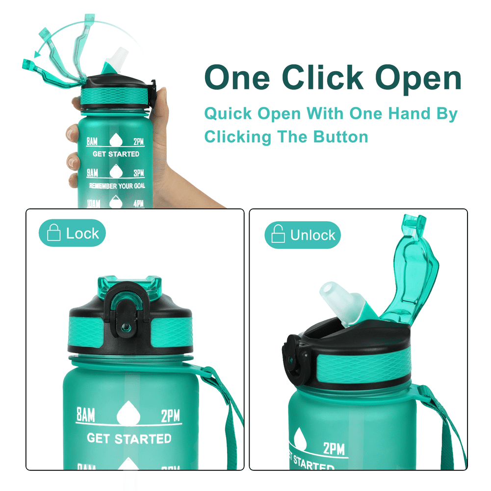 32oz Motivational Water Bottles with Time Marker & Straw, Leak-proof BPA Free Non-Toxic 1L Bottle, Portable Water Jug for Fitness Sports