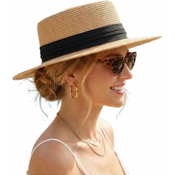 KALAKALA Straw Sun Hats for Women Summer Beach Wide Brim Boater Hat Fashion Travel Vacation Fedora Panama UPF 50