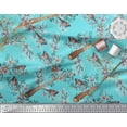 thumbnail image 3 of Soimoi Green Satin Silk Fabric Blue Floral & American Robin Bird Print Fabric by Yard 42 Inch Wide, 3 of 3