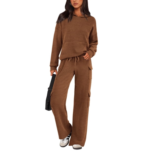Conjunto Deportivo Mujer PRETTYGARDEN Marrón Sudadera con Capucha y Pantalones Cargo XL