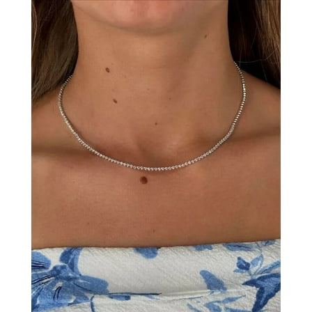 3MM Round Cut Simulated Diamond 14k White Gold Plated Women 18" Tennis Necklace