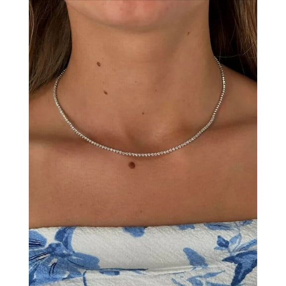 3MM Round Cut Simulated Diamond 14k White Gold Plated Women 18" Tennis Necklace