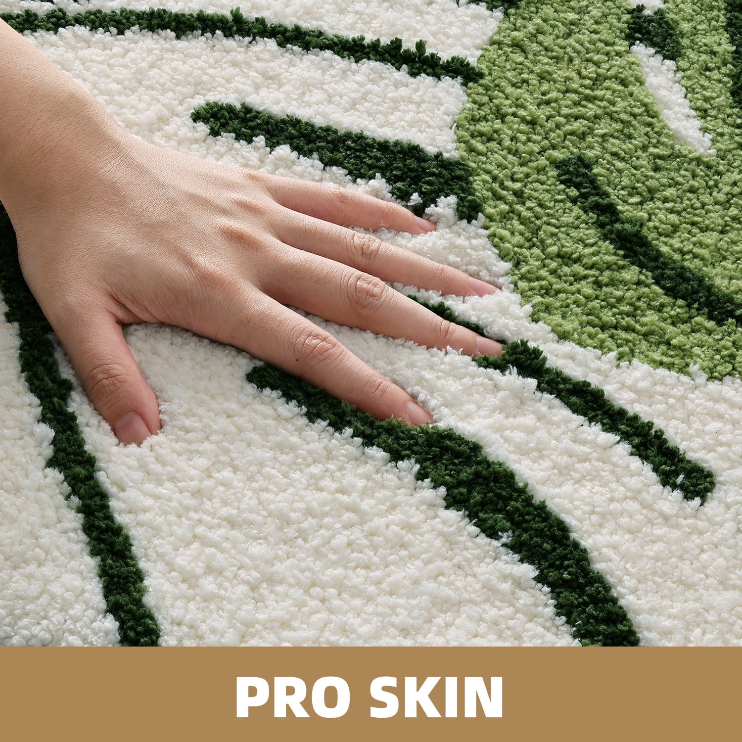 PABUBE Monstera Leaf Bathroom Rug, 17"x29", Cute Green Plush Bath Mat, Fluffy Soft & Absorbent, Non-Slip and Machine Washable Bath Rug for Bathroom Floor