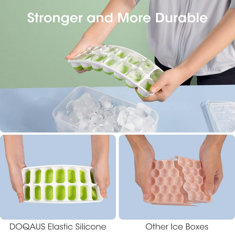DOQAUS 3Pcs Ice Cube Tray with Lids and Storage Bin, Silicone Ice
