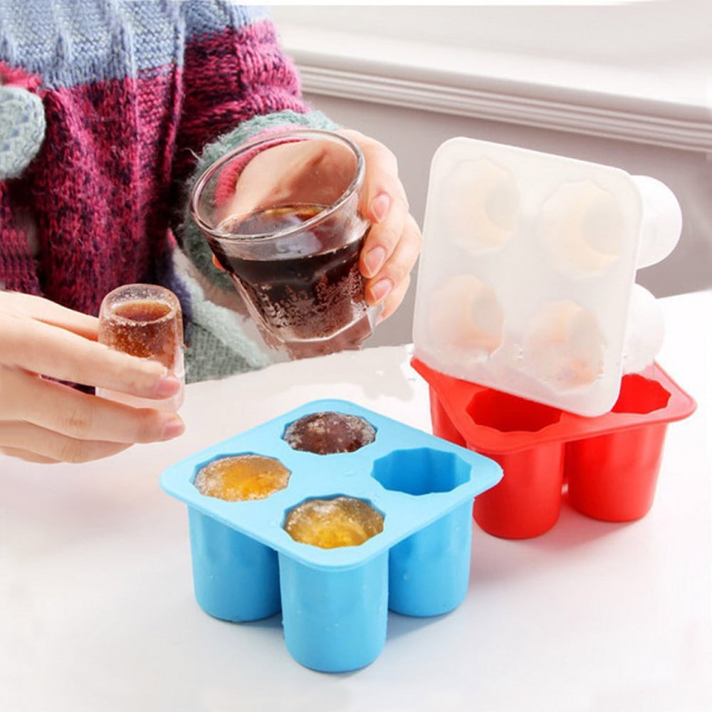 Ice Tray Shot Shape Silicone Shooters Glass Freeze Molds Maker Tray Partys 4-Cup 