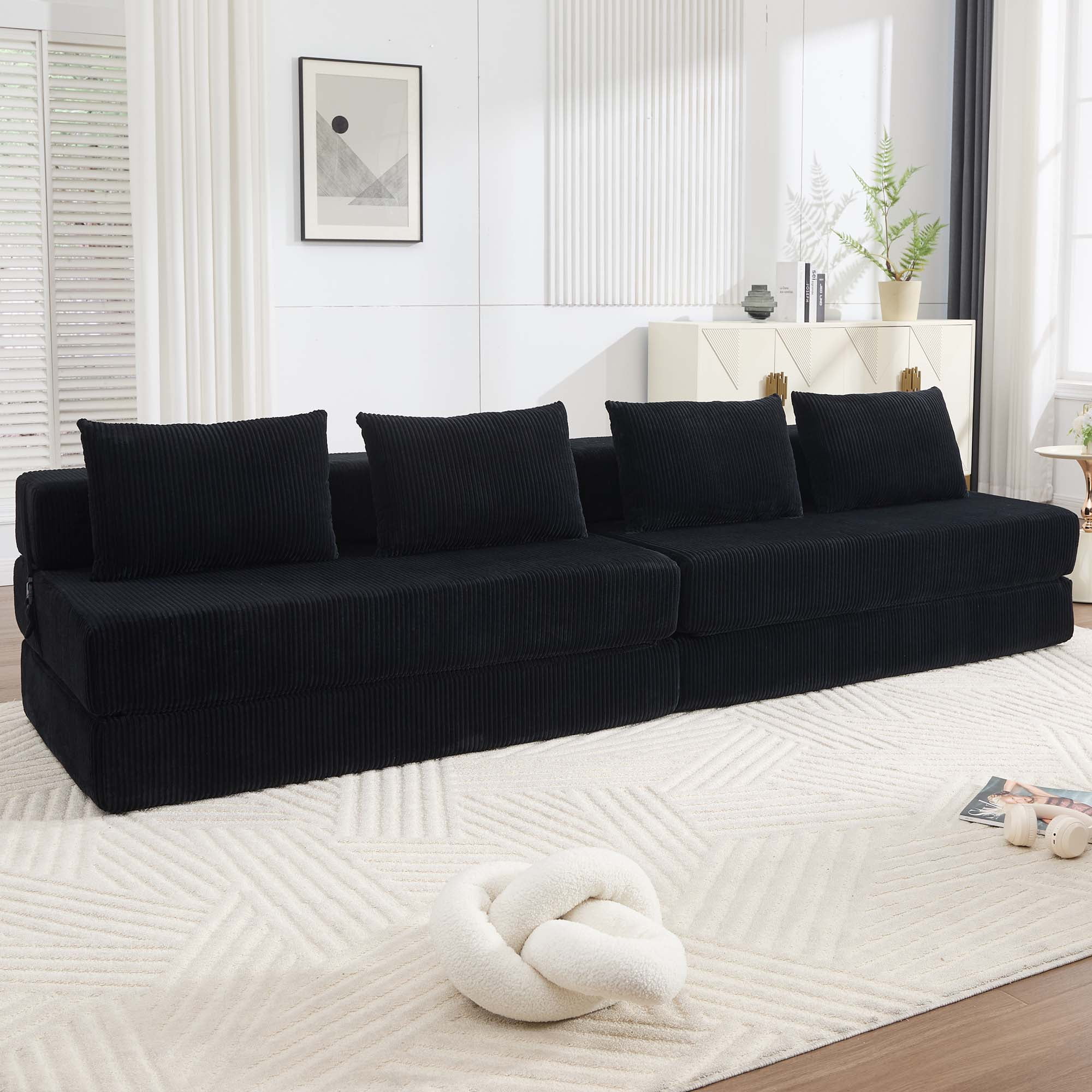 Miniyam Black Heavy-Duty Sofa Bed, 55"x80" Ergonomic Sleeper Chair for Office, Converts from 33"W Seat to Guest Bed, Durable Foldable Design