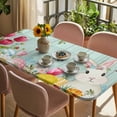 thumbnail image 3 of Easter Bunny Table Cloths for 4 Foot Rectangle Tables, Farmhouse Watercolor Eggs Tulip Wooden Grain Patio Waterproof Elastic Fitted Tablecloths, Washable Rectangular Table Cover for Camping, 3 of 8