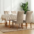 thumbnail image 2 of Chair Covers for Dining Chairs Set of 6,Velvet Beige Stretch Dining Room Chair Cover Kitchen Parsons Chair Slipcovers (Pack of 6, Velvet Beige), 2 of 6