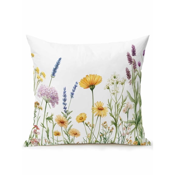 Outdoor Pillows Waterproof, Yellow Spring Floral Bedding Throw Pillows with Insert for Couch Sofa Bed, Summer Flowers Botanical 16x16 Inch Pillowcases Decorative Camping Patio Pillow Set of 1