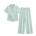thumbnail image 2 of Amidoa Girls 2 Piece Outfits Summer Clothes Solid Color T Shirt Cute Ruffle Sleeve Short Sleeves Casual Pants Kids Clothing Sets Mint Green Size 8, 2 of 9