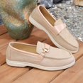 thumbnail image 4 of Miluxas Women's Suede Slip-On Penny Loafers with Metal Decoration Casual Round Toe Lightweight Moccasins Business Dress Boat Shoes Khaki 6.5(38), 4 of 9