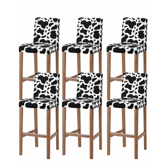 Black and White Bar Stool Covers Set of 6, Farmhouse Cow Black White Stretch Washable Bar Chair Covers with Backs, Removable Pub Counter Height Chair Cover for Kitchen Dining Room Cafe