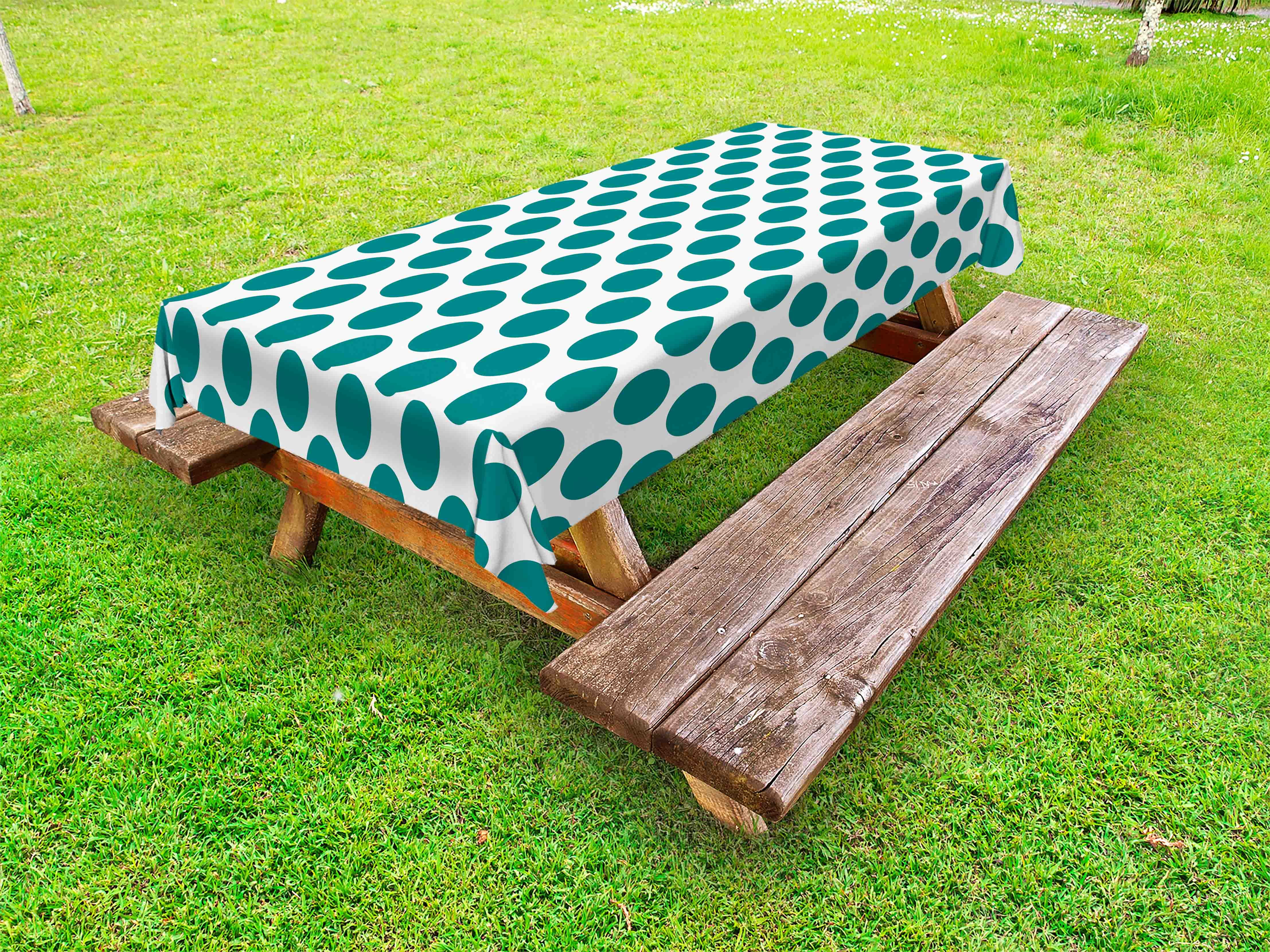 Teal Outdoor Tablecloth, Traditional Polka Dots Pattern Ethnic Design Vibrant Colored