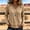 Khaki, variant on Women's Frayed Edge V-Neck Long Sleeve Casual Loose Fringe Hem Blouse Spring for Outdoor Trip & Daily Streetwear Pink,L