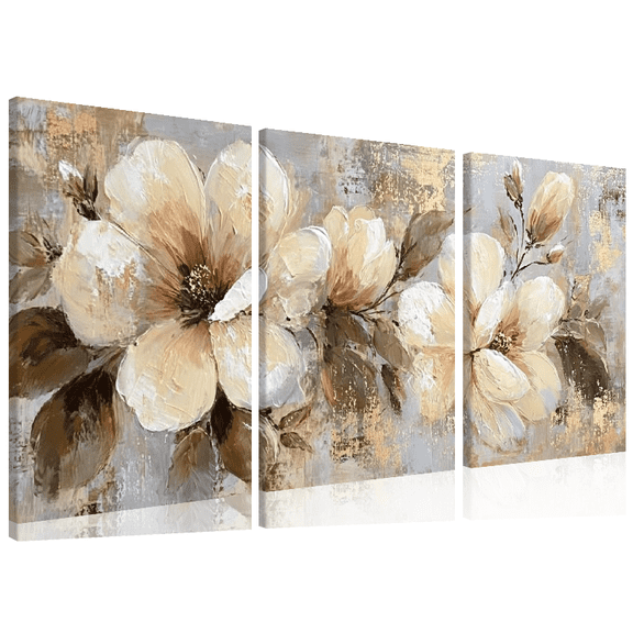 Ullo0ord Canvas Wall Art 2D flat Beige Florals Modern Abstract Painting Framed Picture Living Room Bedroom Office Home Decoration High Quality Print on Canvas 12*16inch*3pcs
