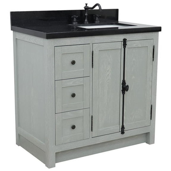 Plantation Solid Wood Vanity with Right Rectangle Sink in Ash/Black